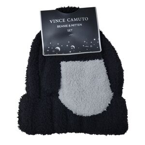 Vince Camuto Black and Gray Beanie & Mitten Set